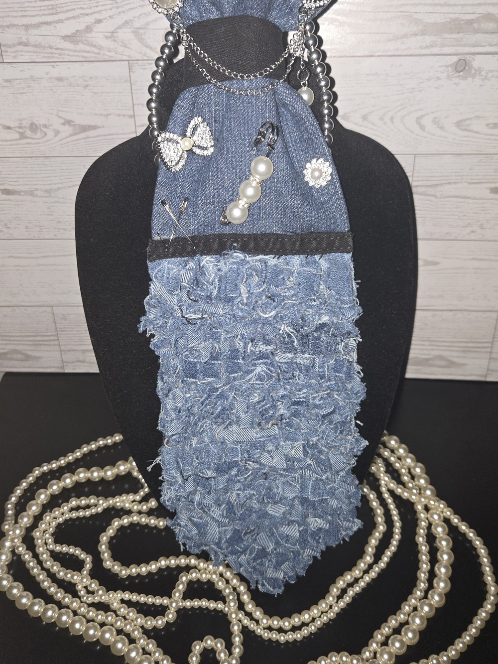 Customized Fringe Denim Necktie Necklace